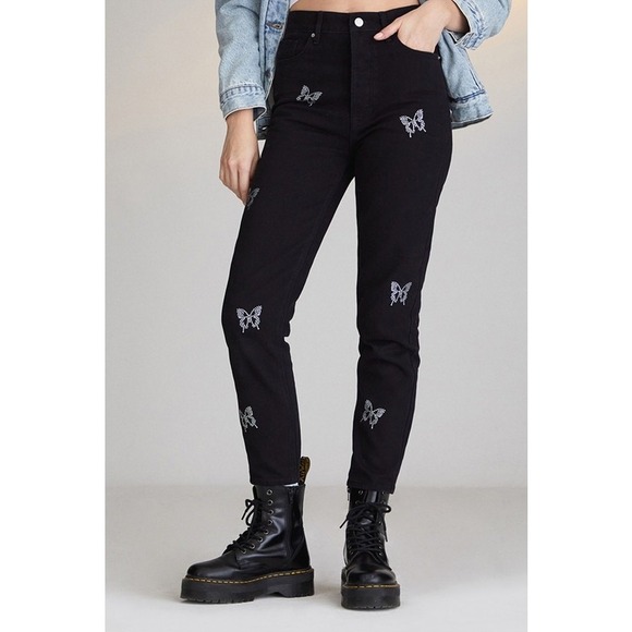 PacSun Butterfly Slim Jeans Black Rhinestone Ultra High Rise Women's Size 23 - Picture 1 of 16
